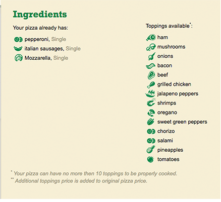 Скриншот ингредиентов